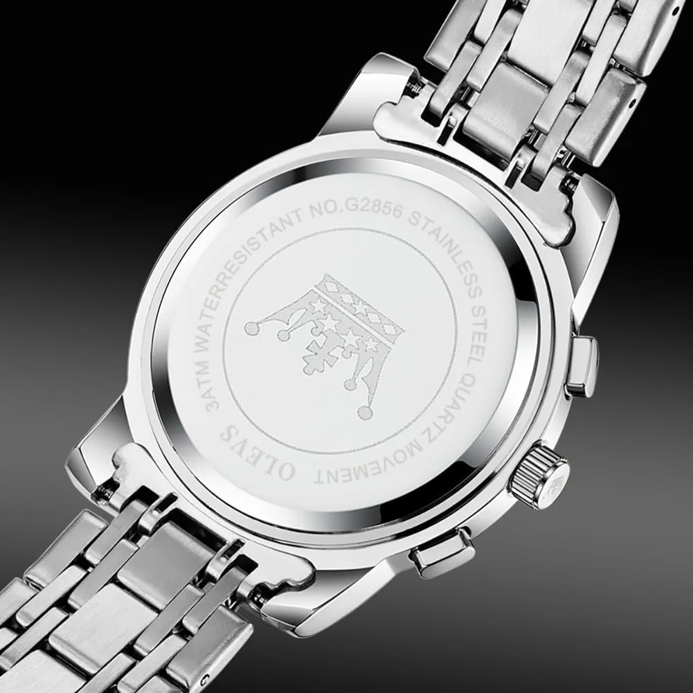 Men Skeleton Watches Stainless Steel Analog Quartz Moon iconography carnival understandable Phase Male Watch, Diamond Multi Calendar Chronograph Watch,Waterproof Wrist Watch for Men OLEVS 