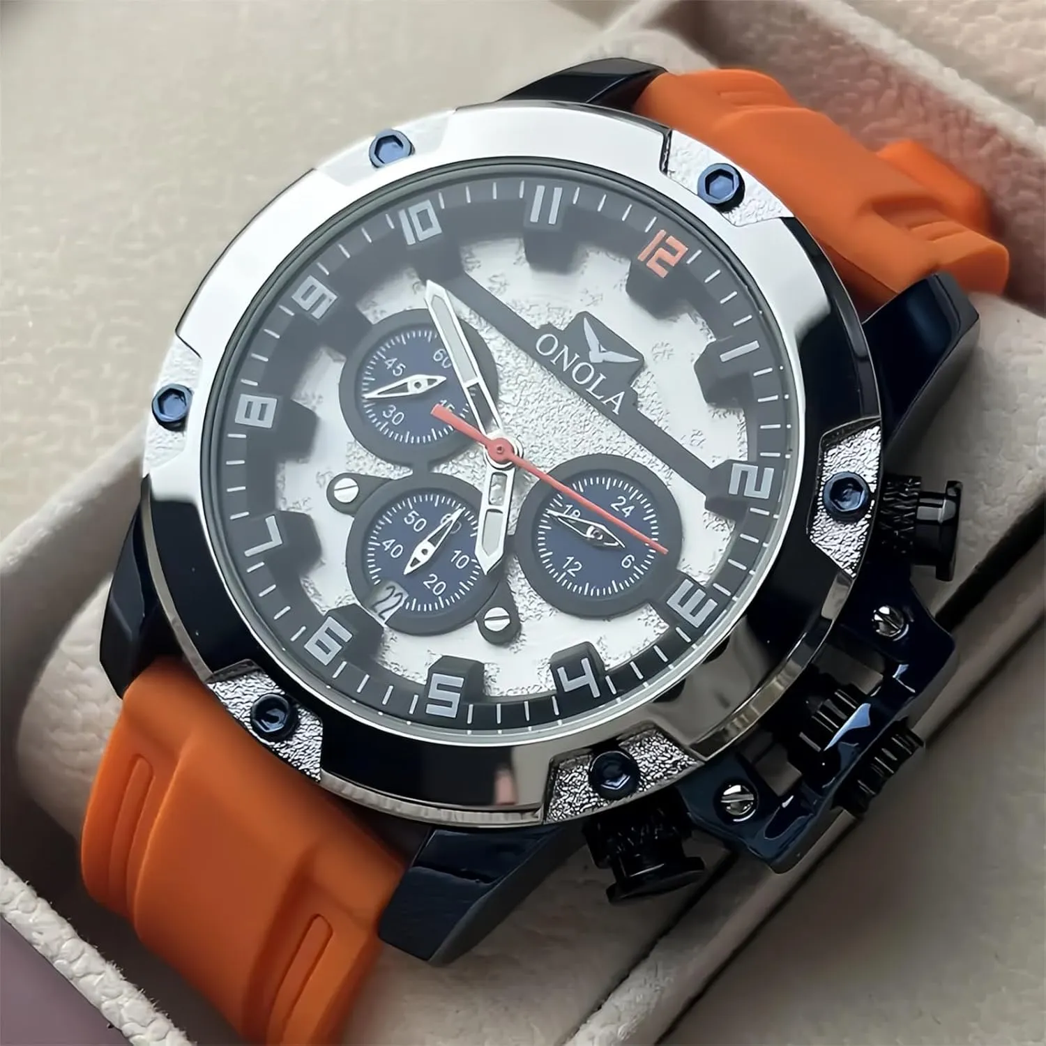 Men Sport Military Stylish Big Face Arabic Numeral Chronograph Luminous Waterproof Calendar Fashion Analog Quartz sky family restraint intensify linear Wristwatch CARLIEN Watch for 