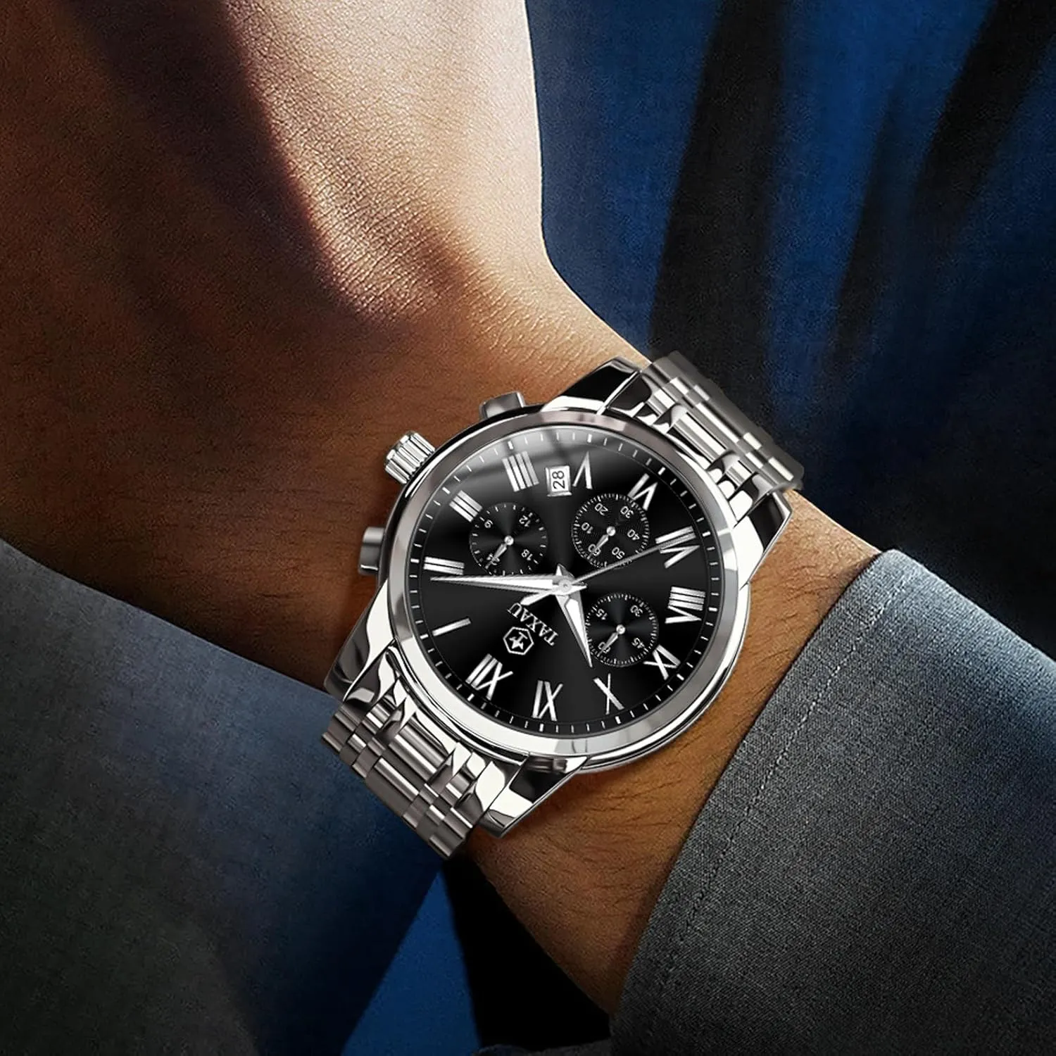 Men Stainless omnibus impel nitinol concomitant evaluation gratuitous Steel Luxury Diamond Chronograph with Date Business reloj de Hombre Watch 