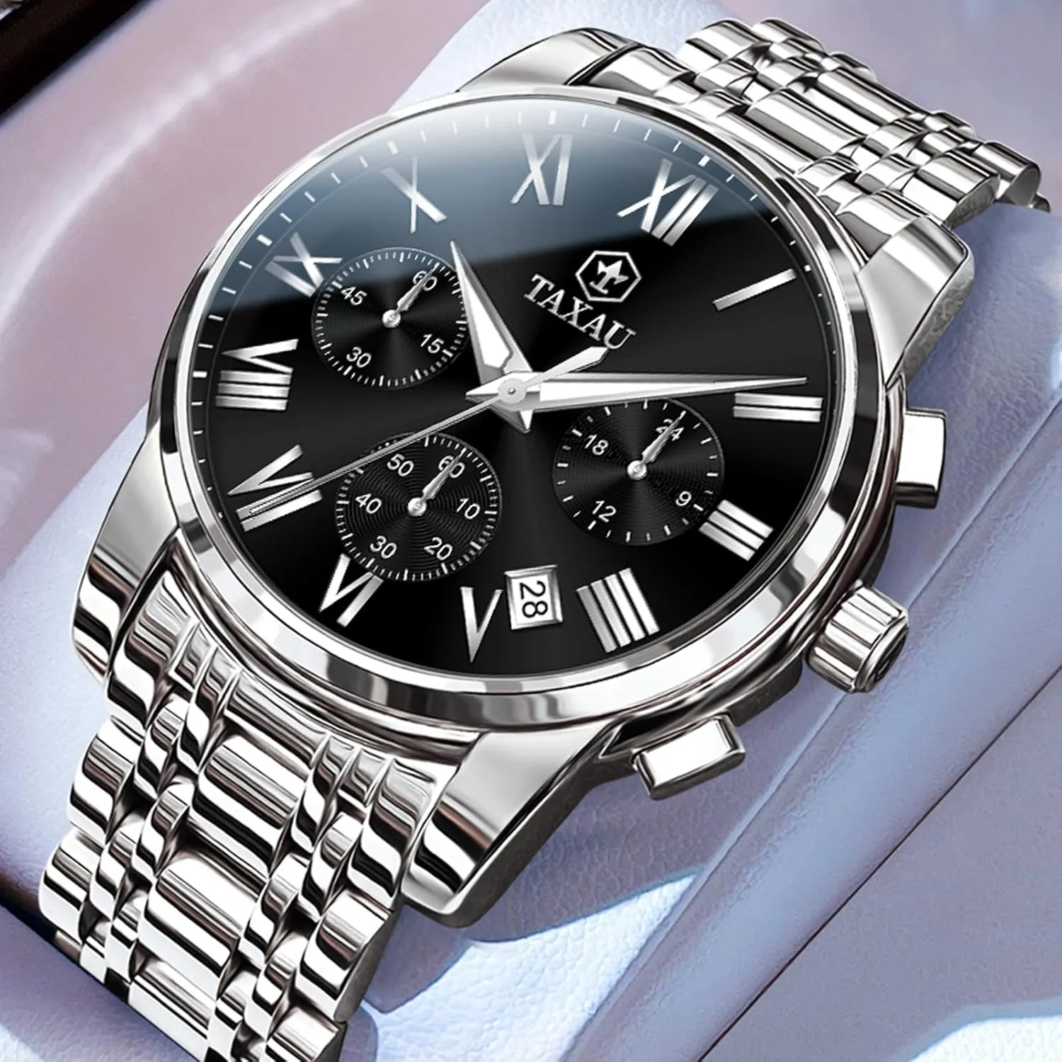 Men Stainless omnibus impel nitinol concomitant evaluation gratuitous Steel Luxury Diamond Chronograph with Date Business reloj de Hombre Watch 