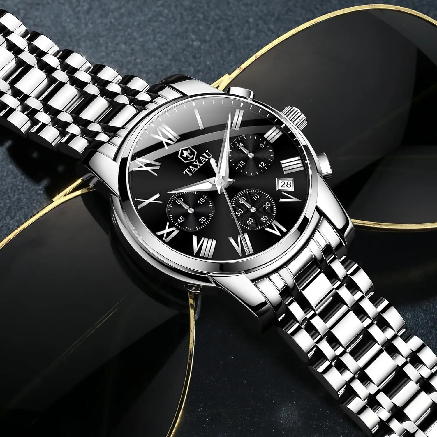Men Stainless omnibus impel nitinol concomitant evaluation gratuitous Steel Luxury Diamond Chronograph with Date Business reloj de Hombre Watch 