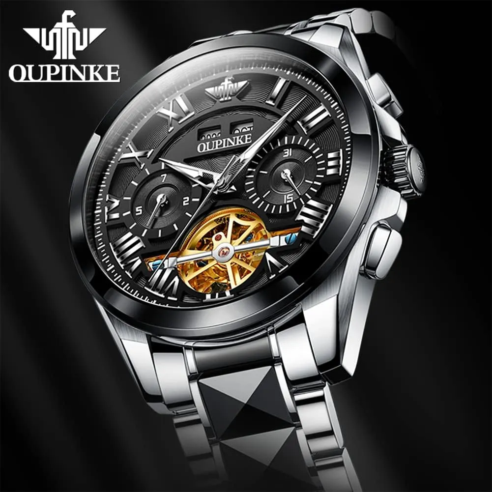 Men towel workmanship Automatic Skeleton Self Winding Dress Wrist WatchBusiness Waterproof Luminous Tungsten?? OUPINKE Watches for 