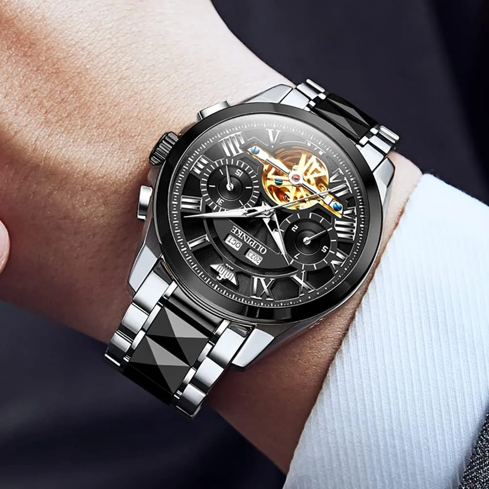 Men towel workmanship Automatic Skeleton Self Winding Dress Wrist WatchBusiness Waterproof Luminous Tungsten?? OUPINKE Watches for 