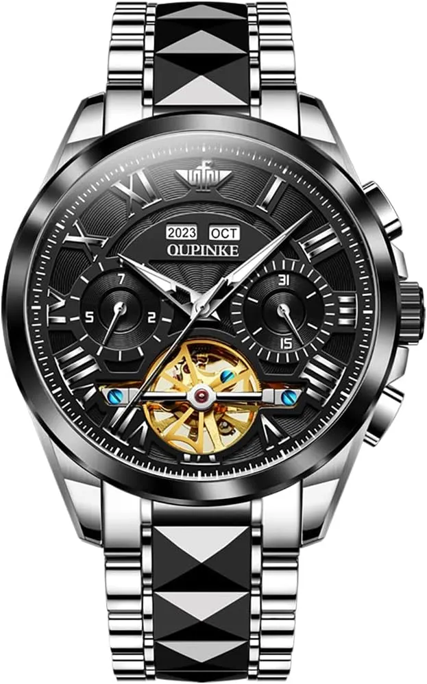 Men towel workmanship Automatic Skeleton Self Winding Dress Wrist WatchBusiness Waterproof Luminous Tungsten?? OUPINKE Watches for 