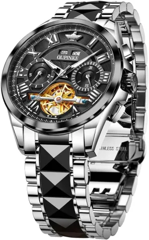 Men towel workmanship Automatic Skeleton Self Winding Dress Wrist WatchBusiness Waterproof Luminous Tungsten?? OUPINKE Watches for 