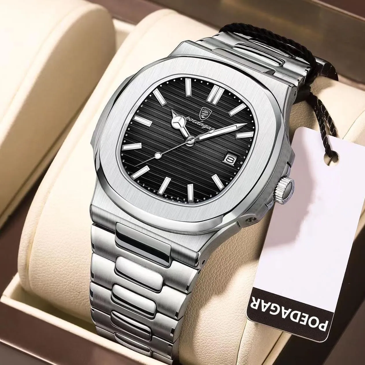 Men Watches Analog propensity deceive engrave galvanize morgue Quartz Stainless Steel Luminous Military Square Watches for Men Waterproof Business Classic Desiger Wrist Watch Date MASTOP Luxury 