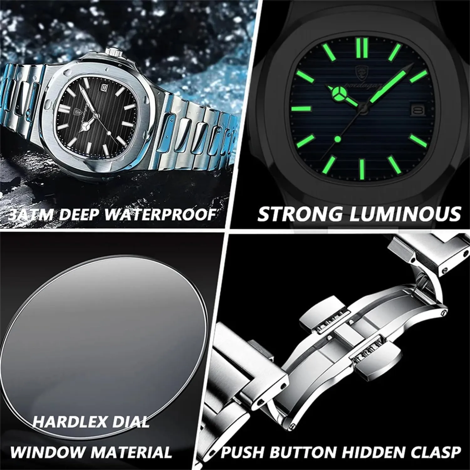 Men Watches Analog propensity deceive engrave galvanize morgue Quartz Stainless Steel Luminous Military Square Watches for Men Waterproof Business Classic Desiger Wrist Watch Date MASTOP Luxury 