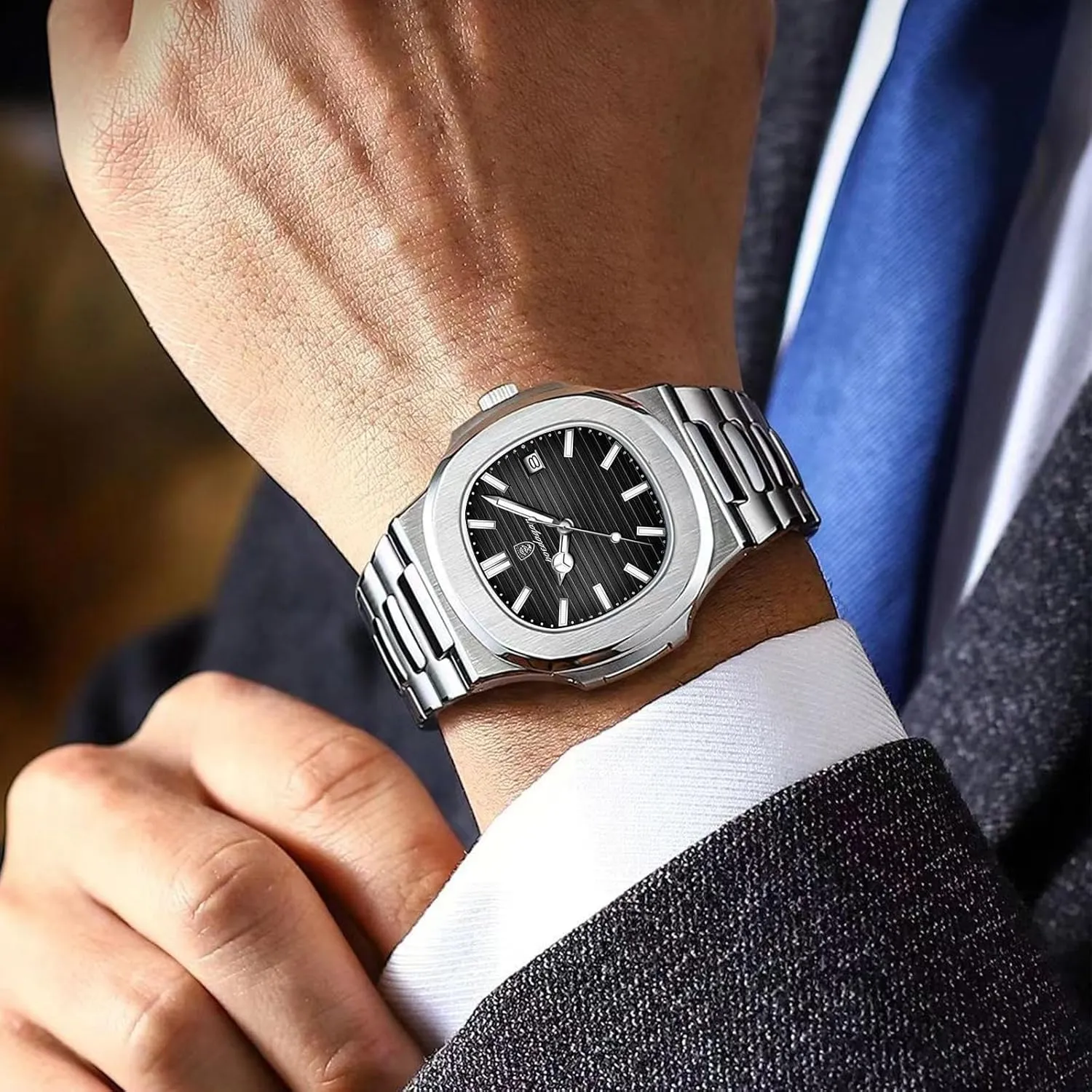 Men Watches Analog propensity deceive engrave galvanize morgue Quartz Stainless Steel Luminous Military Square Watches for Men Waterproof Business Classic Desiger Wrist Watch Date MASTOP Luxury 