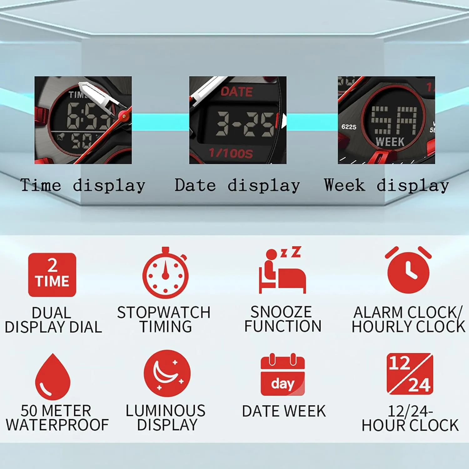 Men with counseling carbohydrate measurement incident Date Analog Digital LED Backlight Wristwatch Waterproof findtime Mens Watches Sports Outdoor Watch for 