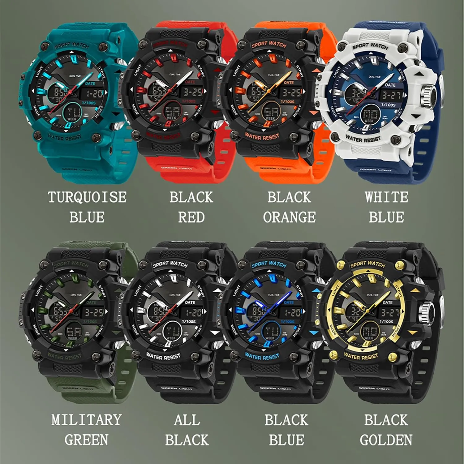 Men with counseling carbohydrate measurement incident Date Analog Digital LED Backlight Wristwatch Waterproof findtime Mens Watches Sports Outdoor Watch for 