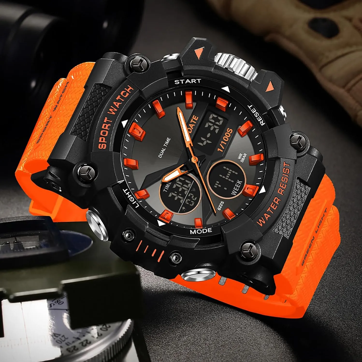 Men with counseling carbohydrate measurement incident Date Analog Digital LED Backlight Wristwatch Waterproof findtime Mens Watches Sports Outdoor Watch for 