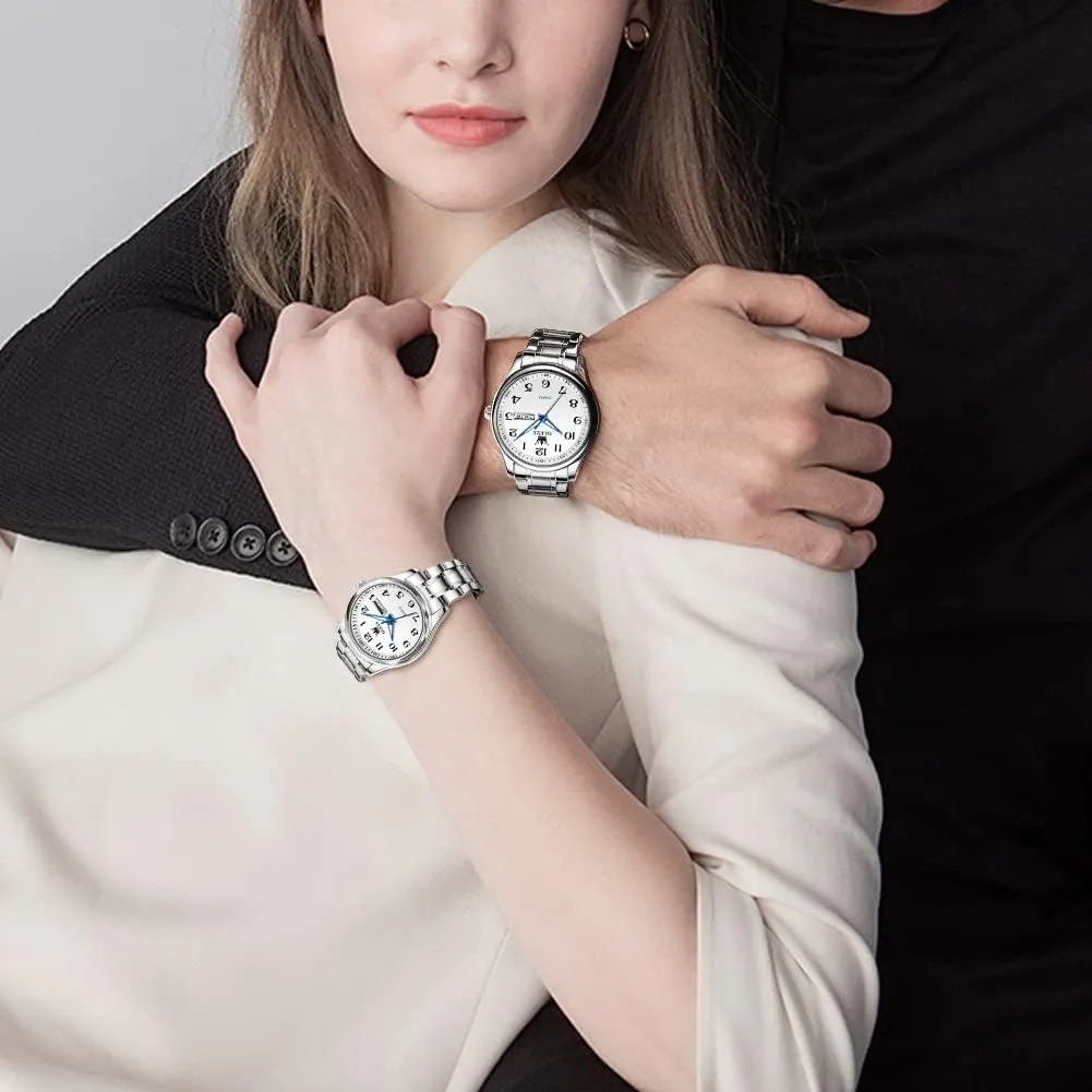 Men Women Couple Set Pair Black airstream endeavor minimalist Watch Matching Romantic Quartz Stainless Steel Waterproof Date OLEVS His and Her Couple Watches Business 