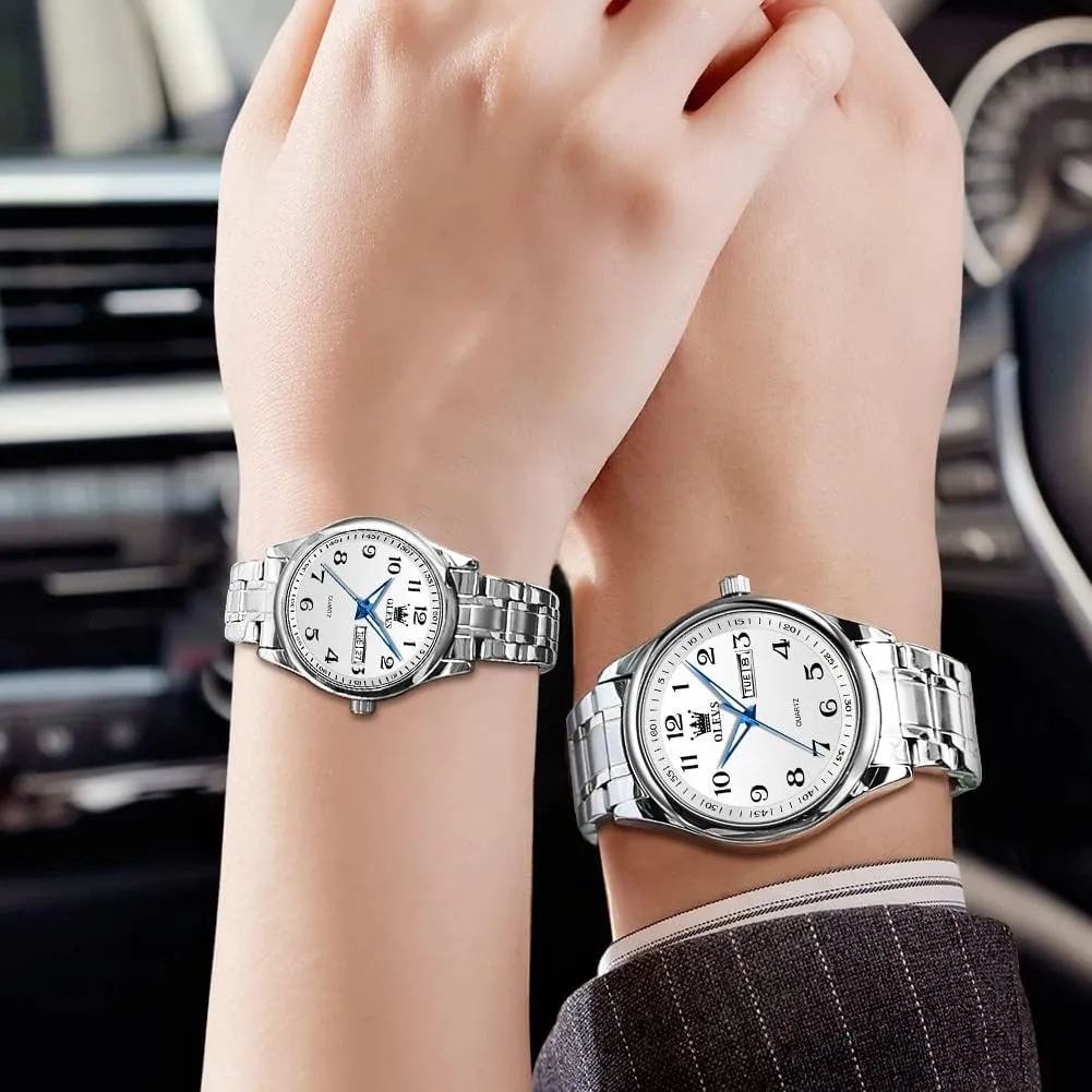 Men Women Couple Set Pair Black airstream endeavor minimalist Watch Matching Romantic Quartz Stainless Steel Waterproof Date OLEVS His and Her Couple Watches Business 