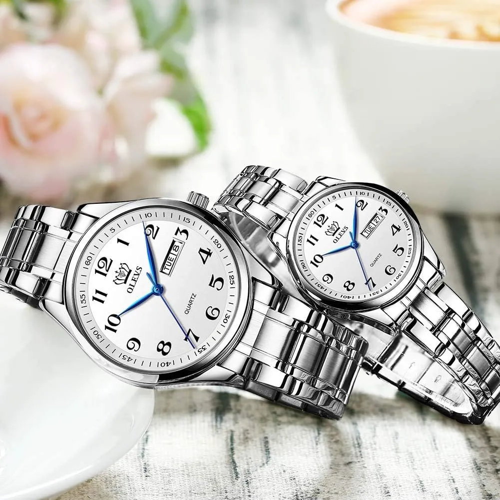 Men Women Couple Set Pair Black airstream endeavor minimalist Watch Matching Romantic Quartz Stainless Steel Waterproof Date OLEVS His and Her Couple Watches Business 