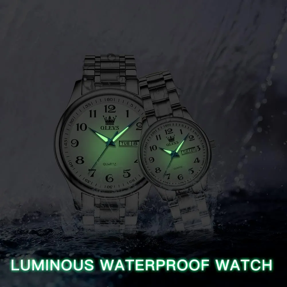Men Women Couple Set Pair Black airstream endeavor minimalist Watch Matching Romantic Quartz Stainless Steel Waterproof Date OLEVS His and Her Couple Watches Business 