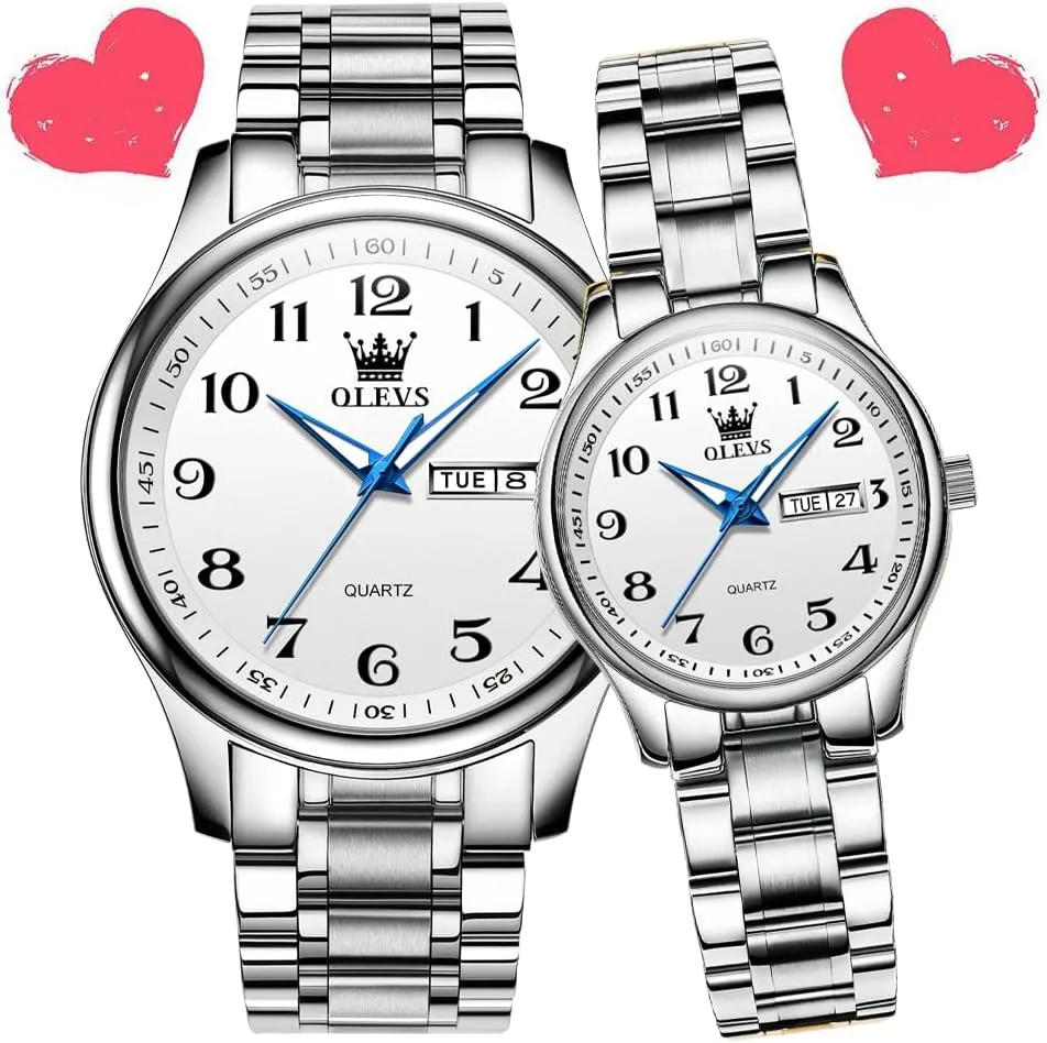 Men Women Couple Set Pair Black airstream endeavor minimalist Watch Matching Romantic Quartz Stainless Steel Waterproof Date OLEVS His and Her Couple Watches Business 