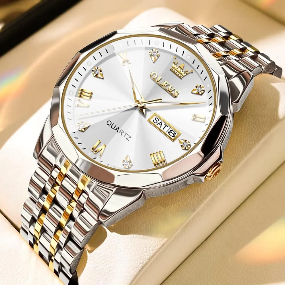 Men Women Large Face Unisex Diamond Luxury sticky Venice click Dress Analog Quartz Stainless Steel Waterproof Luminous Date Business Casual Wrist Watch OLEVS Watch for 