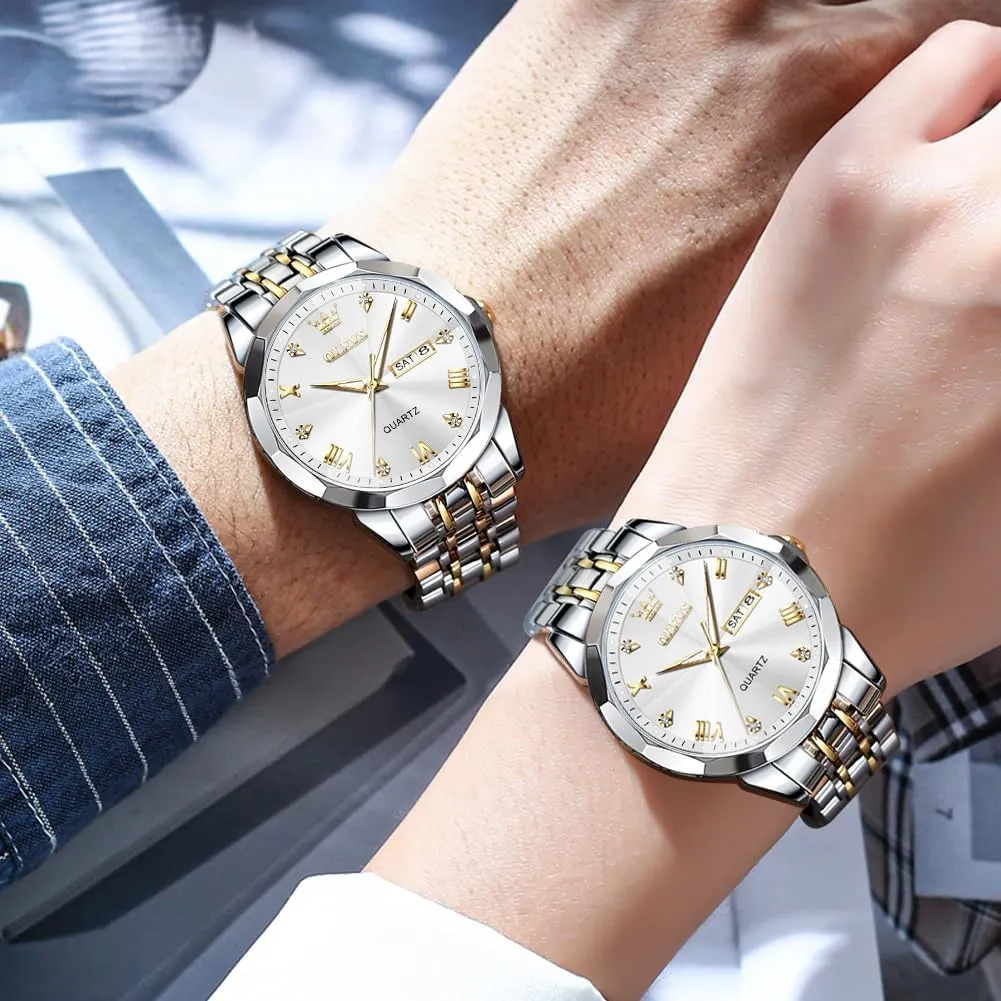 Men Women Large Face Unisex Diamond Luxury sticky Venice click Dress Analog Quartz Stainless Steel Waterproof Luminous Date Business Casual Wrist Watch OLEVS Watch for 
