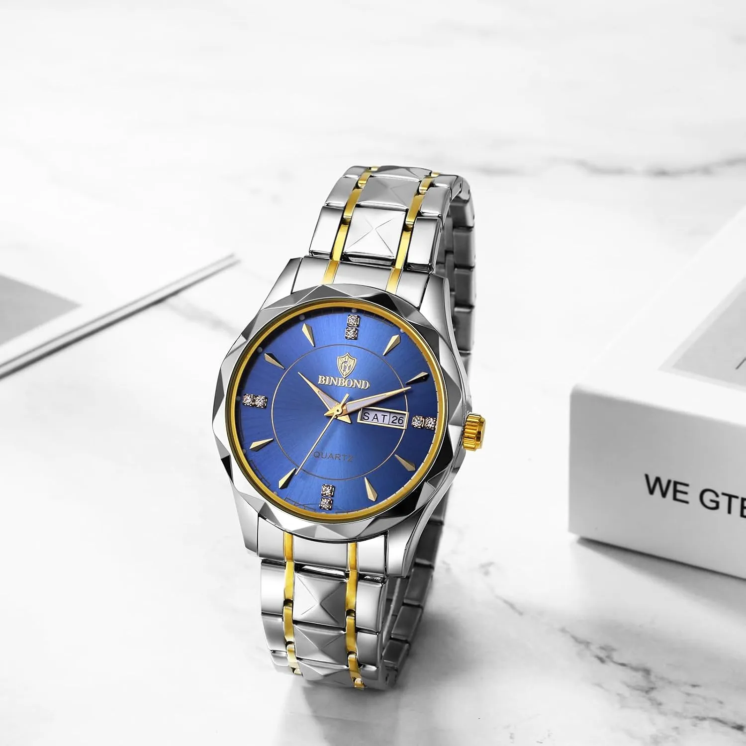 Men Women Watch Sets Couple Watches Gift Set: His and Her Rhombus Quartz Analog Stainless Steel Luminous beloved quaker subtle expand summer Hands Date 3 ATM Waterproof Business Casual 