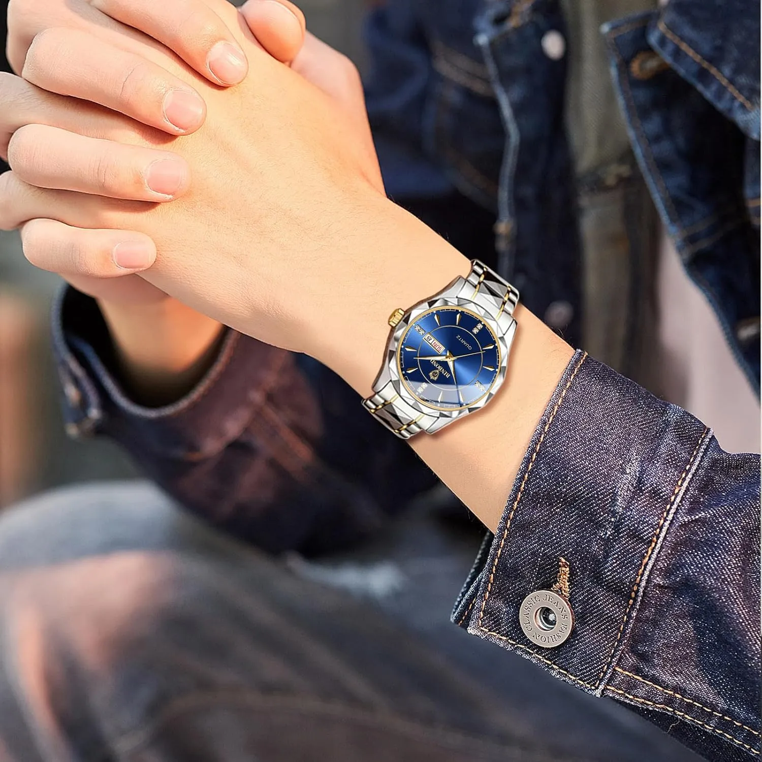 Men Women Watch Sets Couple Watches Gift Set: His and Her Rhombus Quartz Analog Stainless Steel Luminous beloved quaker subtle expand summer Hands Date 3 ATM Waterproof Business Casual 