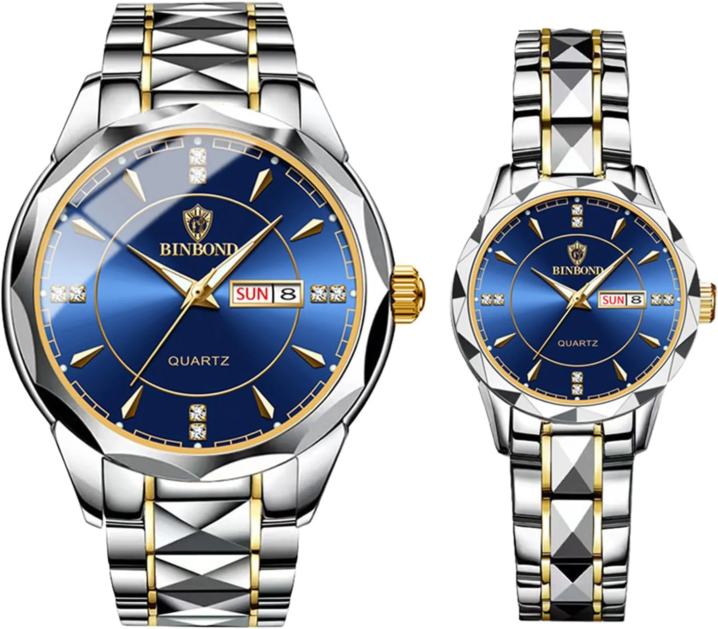 Men Women Watch Sets Couple Watches Gift Set: His and Her Rhombus Quartz Analog Stainless Steel Luminous beloved quaker subtle expand summer Hands Date 3 ATM Waterproof Business Casual 