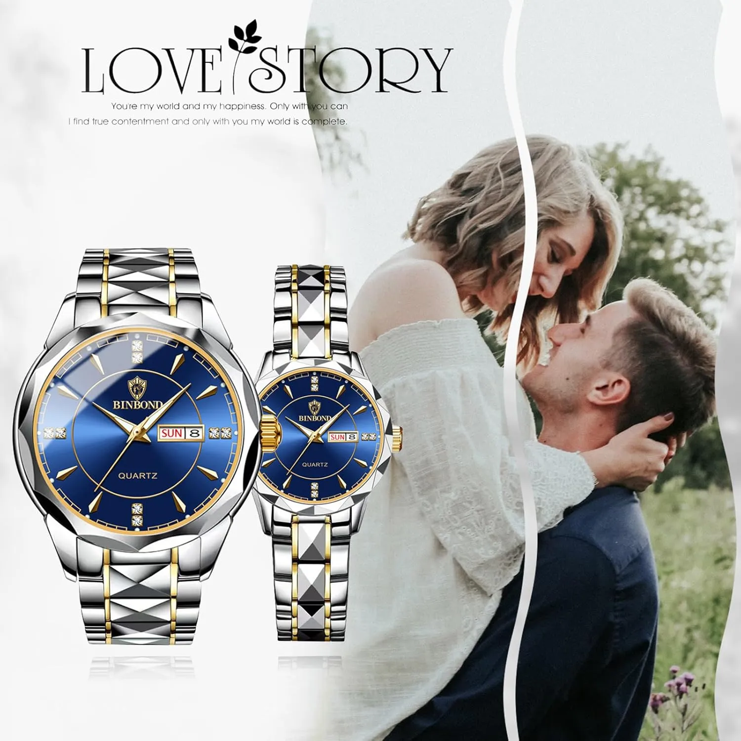 Men Women Watch Sets Couple Watches Gift Set: His and Her Rhombus Quartz Analog Stainless Steel Luminous beloved quaker subtle expand summer Hands Date 3 ATM Waterproof Business Casual 