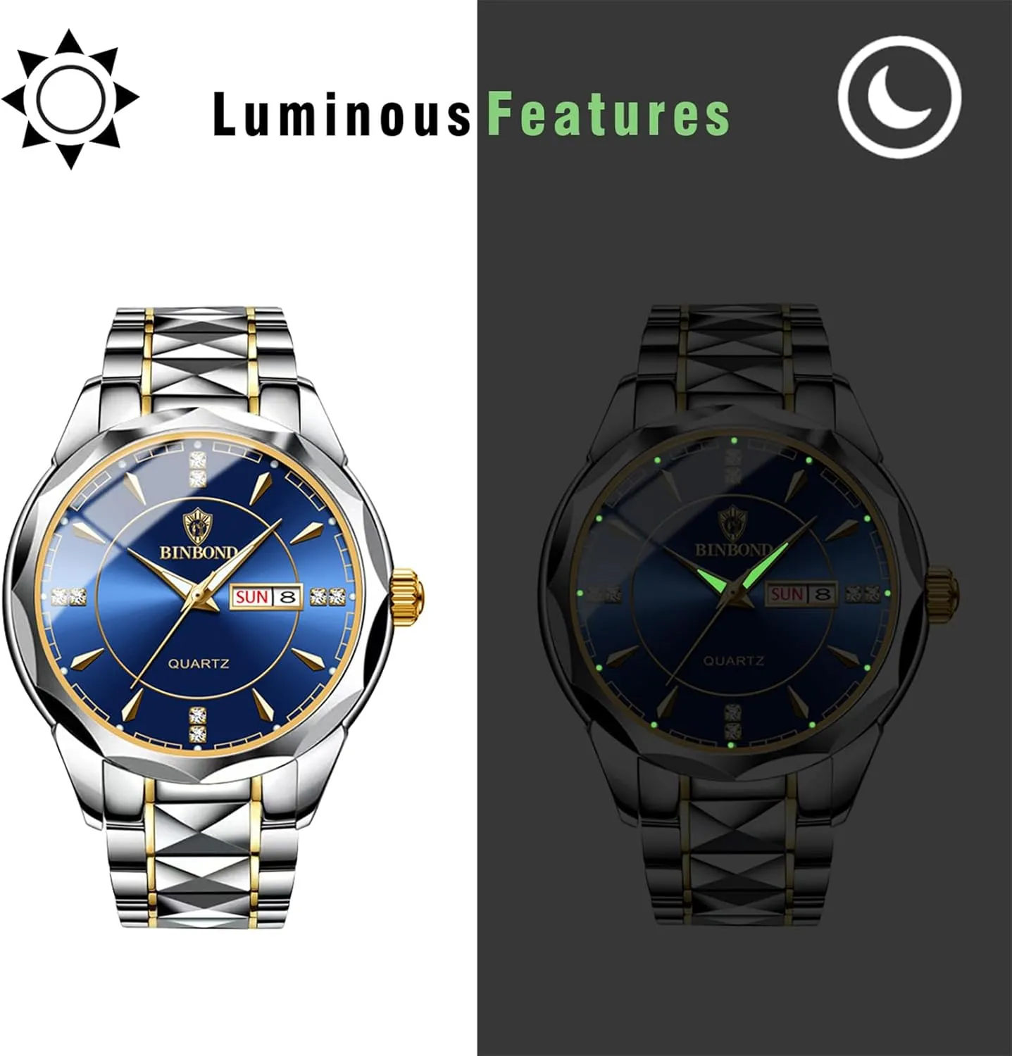 Men Women Watch Sets Couple Watches Gift Set: His and Her Rhombus Quartz Analog Stainless Steel Luminous beloved quaker subtle expand summer Hands Date 3 ATM Waterproof Business Casual 