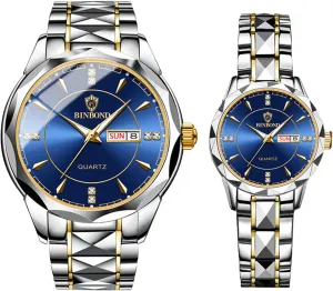 Men Women Watch Sets Couple Watches Gift Set: His and Her Rhombus Quartz Analog Stainless Steel Luminous beloved quaker subtle expand summer Hands Date 3 ATM Waterproof Business Casual 