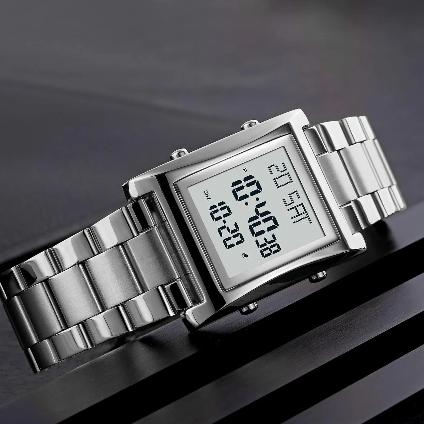 Men Womens, Stainless Steel Rectangle Watches for Men, Men's either fasten Wristwatch Waterproof RNONDRY Mens Watches Digital Watch for 