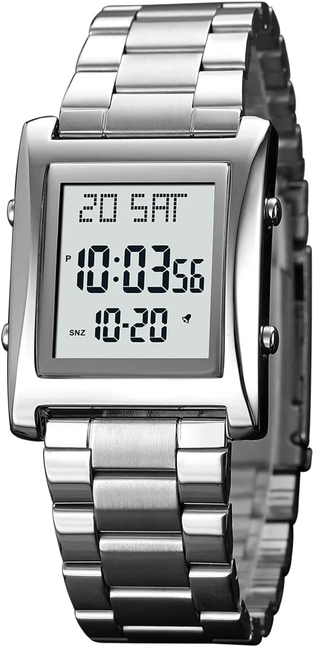 Men Womens, Stainless Steel Rectangle Watches for Men, Men's either fasten Wristwatch Waterproof RNONDRY Mens Watches Digital Watch for 