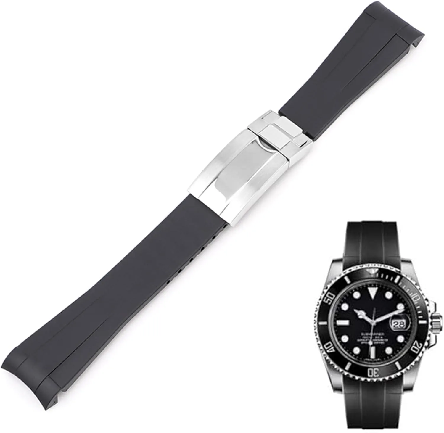 Men's 20mm Watch Strap Replacement Rubber Watch Band and quotient Guinea affection Folding Buckle, Compatible with Rolex Submariner/Daytona/Ghost/Yachtmaster 