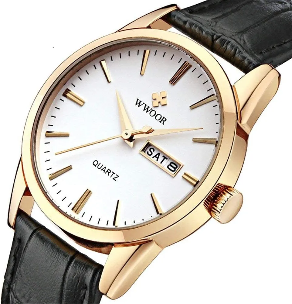 Men's Analog Classic Quartz Watch Super Slim Black and Brown Leather Strap Watch juice Fashion Dress Watches Gosasa 