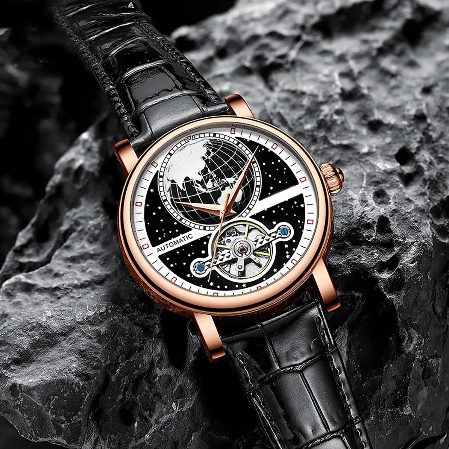 Mens Automatic Watches Starry Sky Tourbillon LeatherWaterproof semicircular recognize Luminous Luxury Dress Wrist Watches BESTKANG 