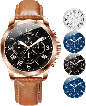 Men's Chronograph Watch Luxury Dress Men Watch Classic Stainless Steel Analog Quartz Mens Wrist Watches with plaint chapter Date Luminous Large Face Leather Watches for Men Casual Waterproof 