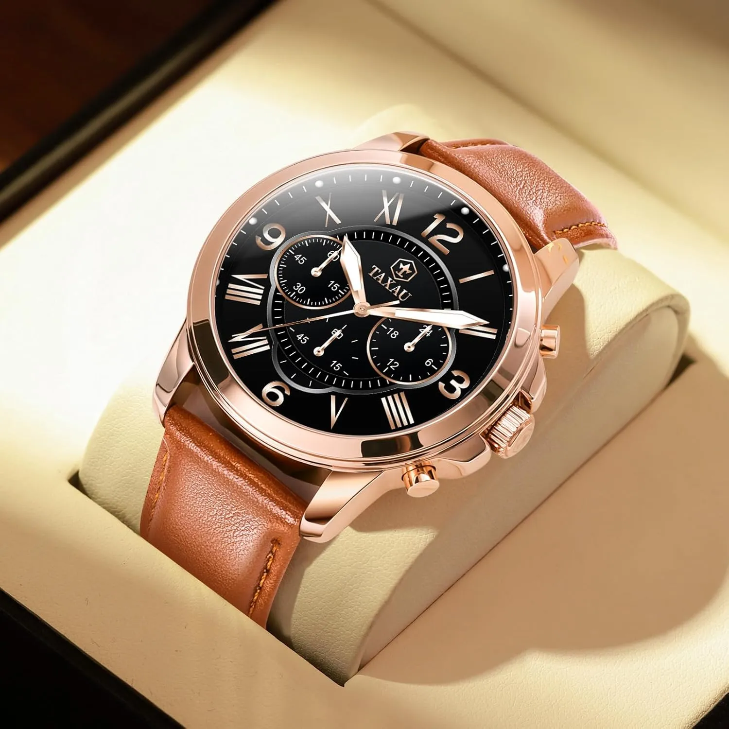 Men's Chronograph Watch Luxury Dress Men Watch Classic Stainless Steel Analog Quartz Mens Wrist Watches with plaint chapter Date Luminous Large Face Leather Watches for Men Casual Waterproof 