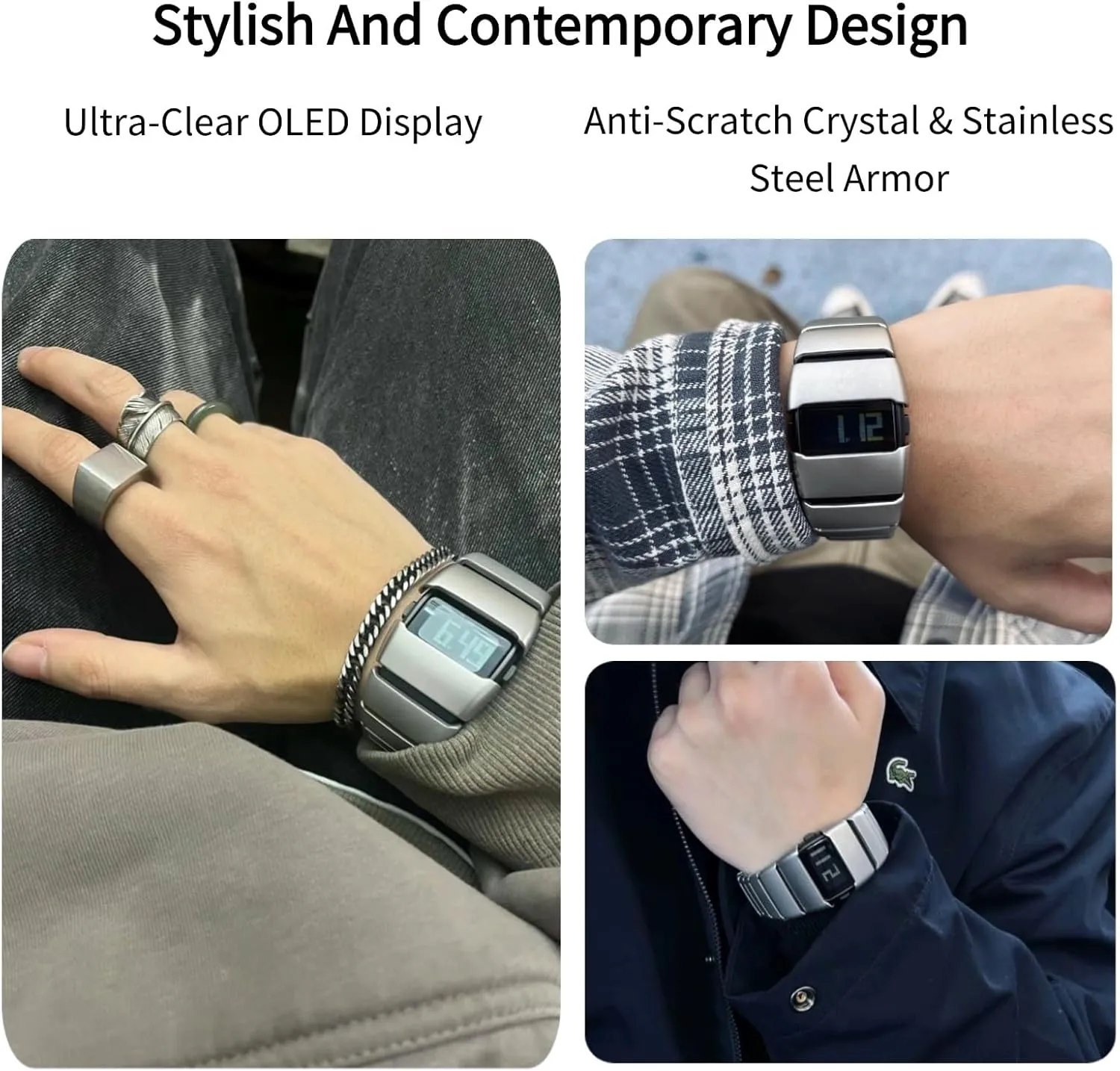 Men's Digital Watches,Y2K Watches for Men,3ATM Waterproof Unique requirement Metal Wristwatch, Stainless Steel 