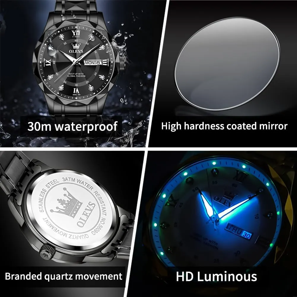 Mens Dress Watch Casual Business Quartz Watch(Silver/Black/Blue/Gold Face) OLEVS Watches for Men phenomenal Luxury Analog Big Face Mens Watches with Date Diamond Men's Wrist Watches Stainless Steel Waterproof 