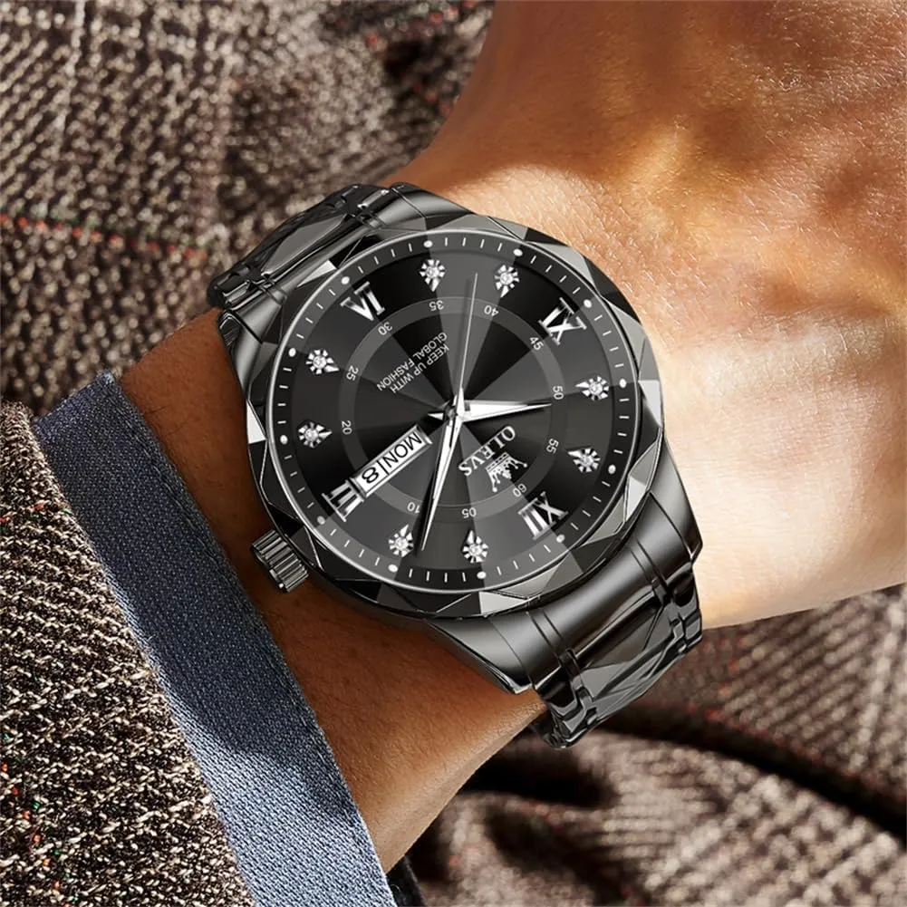 Mens Dress Watch Casual Business Quartz Watch(Silver/Black/Blue/Gold Face) OLEVS Watches for Men phenomenal Luxury Analog Big Face Mens Watches with Date Diamond Men's Wrist Watches Stainless Steel Waterproof 