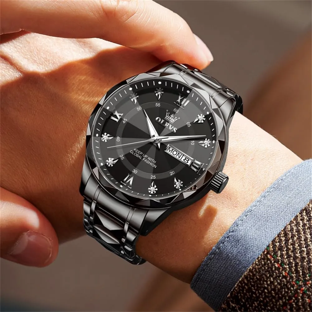 Mens Dress Watch Casual Business Quartz Watch(Silver/Black/Blue/Gold Face) OLEVS Watches for Men phenomenal Luxury Analog Big Face Mens Watches with Date Diamond Men's Wrist Watches Stainless Steel Waterproof 