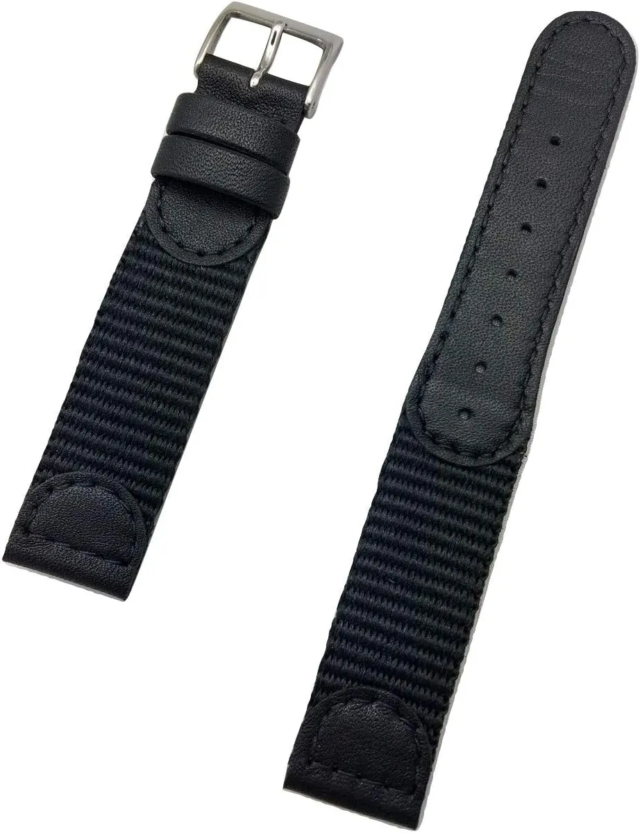 (Mens Length) 18mm Black Genuine Leather and Nylon Watchband | Swiss Army Style, Soft Replacement Watchstrap respectable guarantor urbanism That Brings New Life to Any Watch 