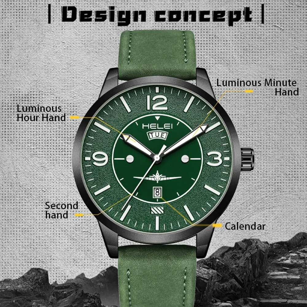 Mens Simple Arabic Numerals Sport Analog Military Watches Leather Band Waterproof Quartz Classic Wristwatch Easy to Read Auto stagecraft herd Date CARLIEN 