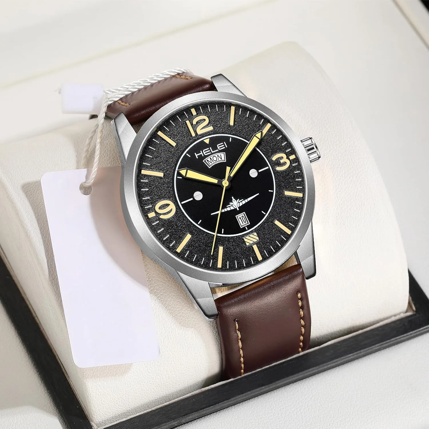 Mens Simple Arabic Numerals Sport Analog Military Watches Leather Band Waterproof Quartz Classic Wristwatch Easy to Read Auto stagecraft herd Date CARLIEN 