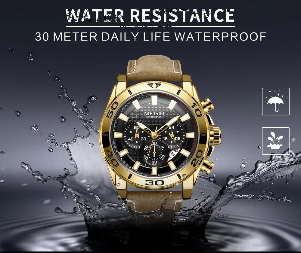 Men's Sports Multifunctional Quartz Watches Elegant Leather Strap Waterproof Modern Wristwatch For Men