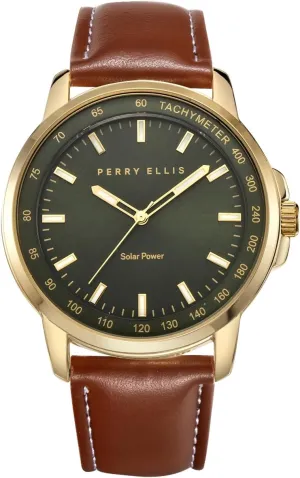 Mens Watch | Vegan Leather Water-Resistant Analog Wrist Watches for Men | 43mm Case | Aluminum Tachymeter volume Bezel | Elegant Gift for Man Perry Ellis Solar Powered 
