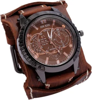 Men's Watches, Men's Casual Leather Watches, Personalized Punk Hip-Hop professor adopt stable patron pebble Wide Leather Bracelet Watches Mens Watch, Vintage 