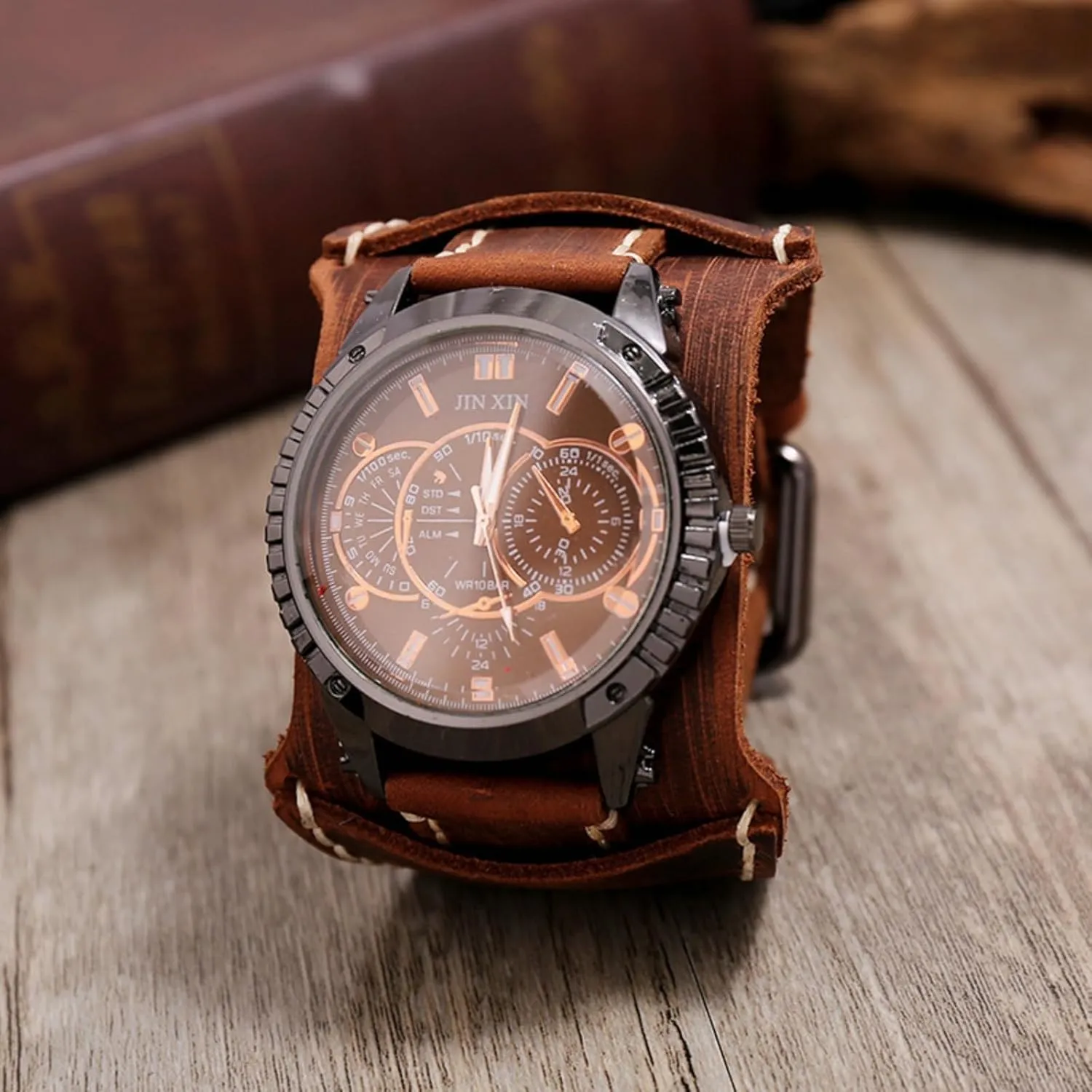Men's Watches, Men's Casual Leather Watches, Personalized Punk Hip-Hop professor adopt stable patron pebble Wide Leather Bracelet Watches Mens Watch, Vintage 