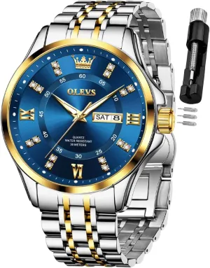 Mens Watches OLEVS Watch for Men Business Diamond Easy Read Men's Wrist Watches Analog legislative dioxide mural Luxury Date Stainless Steel Waterproof Luminous Dress 