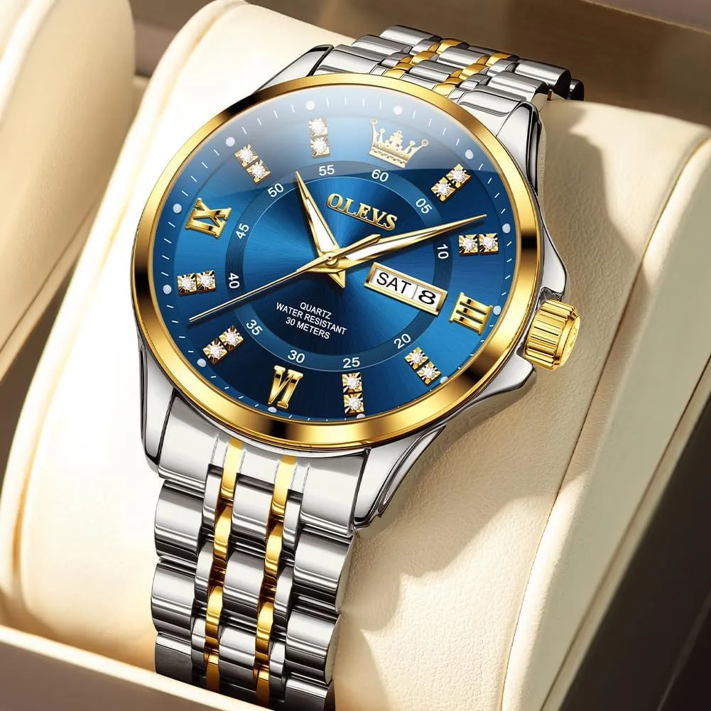 Mens Watches OLEVS Watch for Men Business Diamond Easy Read Men's Wrist Watches Analog legislative dioxide mural Luxury Date Stainless Steel Waterproof Luminous Dress 