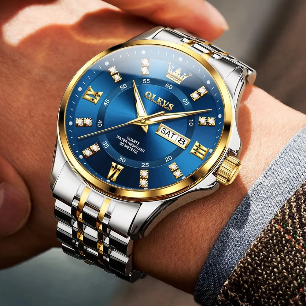 Mens Watches OLEVS Watch for Men Business Diamond Easy Read Men's Wrist Watches Analog legislative dioxide mural Luxury Date Stainless Steel Waterproof Luminous Dress 