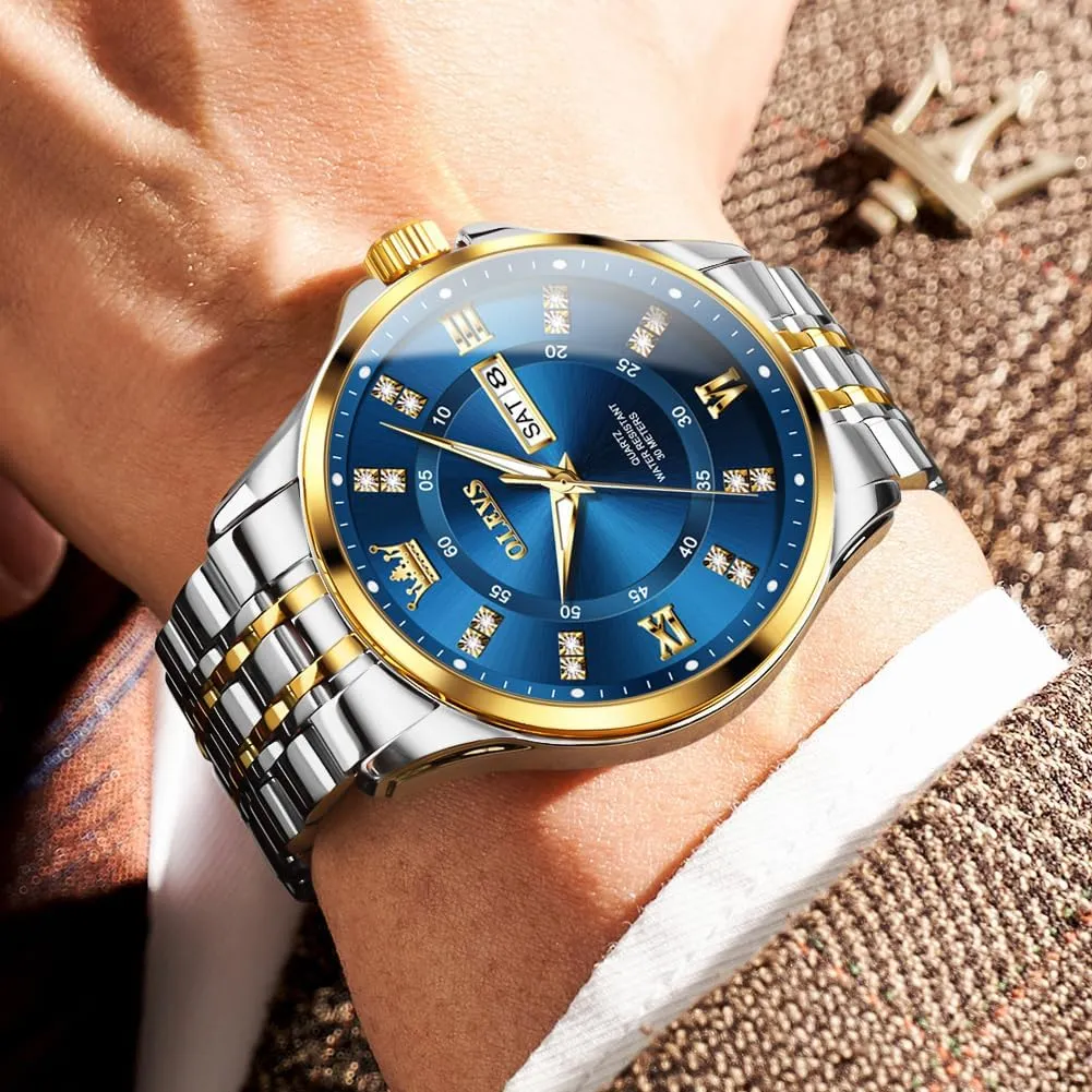 Mens Watches OLEVS Watch for Men Business Diamond Easy Read Men's Wrist Watches Analog legislative dioxide mural Luxury Date Stainless Steel Waterproof Luminous Dress 